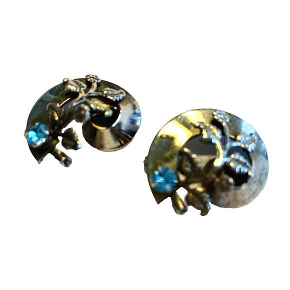 Vintage Mid Century Scatter Pins Set Brooches Silvertone & Blue Rhinestones - Picture 2 of 5